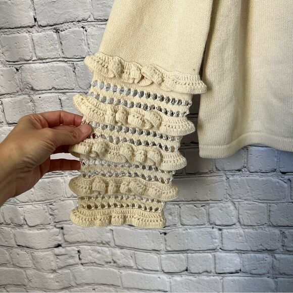 NEW Jonathan Simkhai cream wool cutout crochet ruffle mock neck sweater size S - Picture 3 of 9